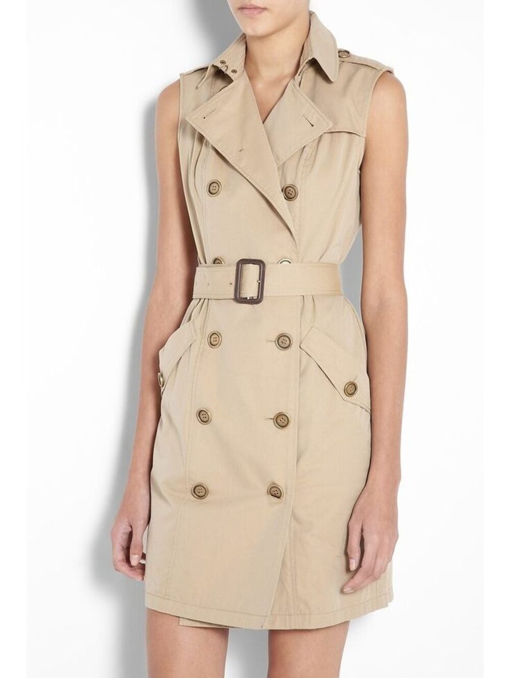 Burberry Brit Beige Sleeveless Trench Dress Vest Belted US 10